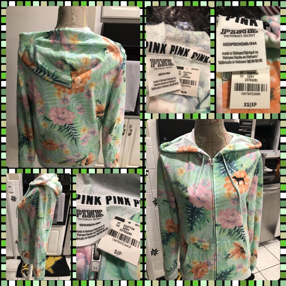 BNWT Pink Victoria’s Secret Floral Full Zip Hoodie